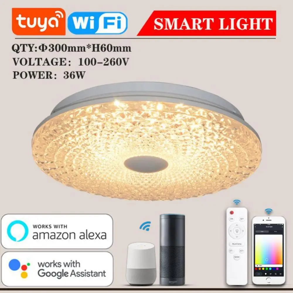 

Умный потолочный светильник Tuya, светодиодная лампа с поддержкой Wi-Fi, RGB + C + W, ламсветильник для гостиной и спальни, 36 Вт