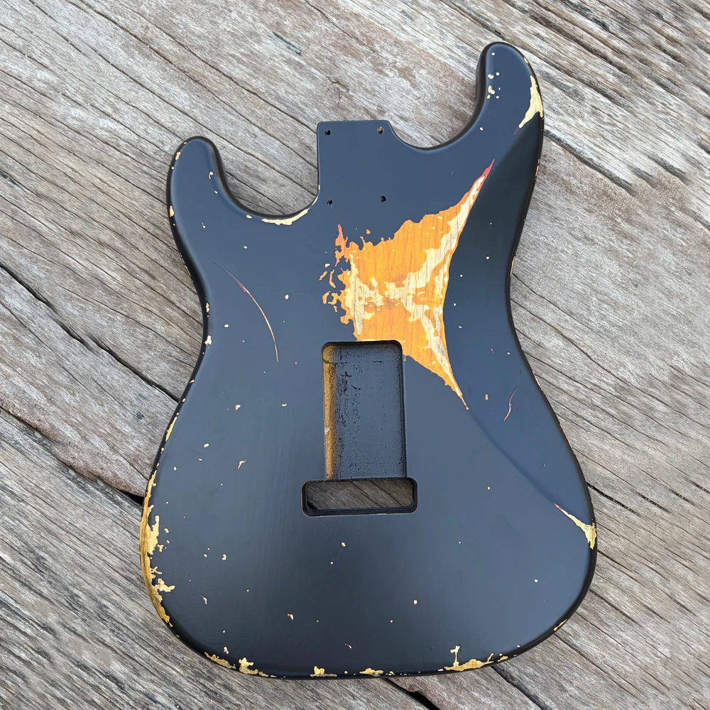 Premium DIY Handmade Relic ST Electric Guitar Body Alder Wood Two-tone Black Sunburst Nitro Finish No Hardware Included