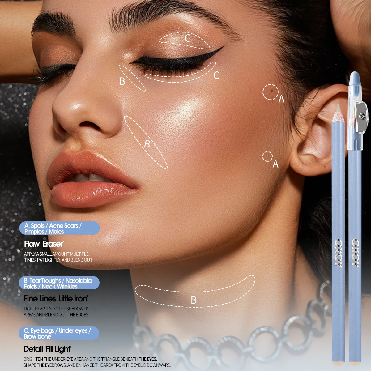 2-in-1 Concealer Pen with sharpener Silky Smooth Texture  Covers Facial Blemishes Creates Flawless Skin Concealer Pencil