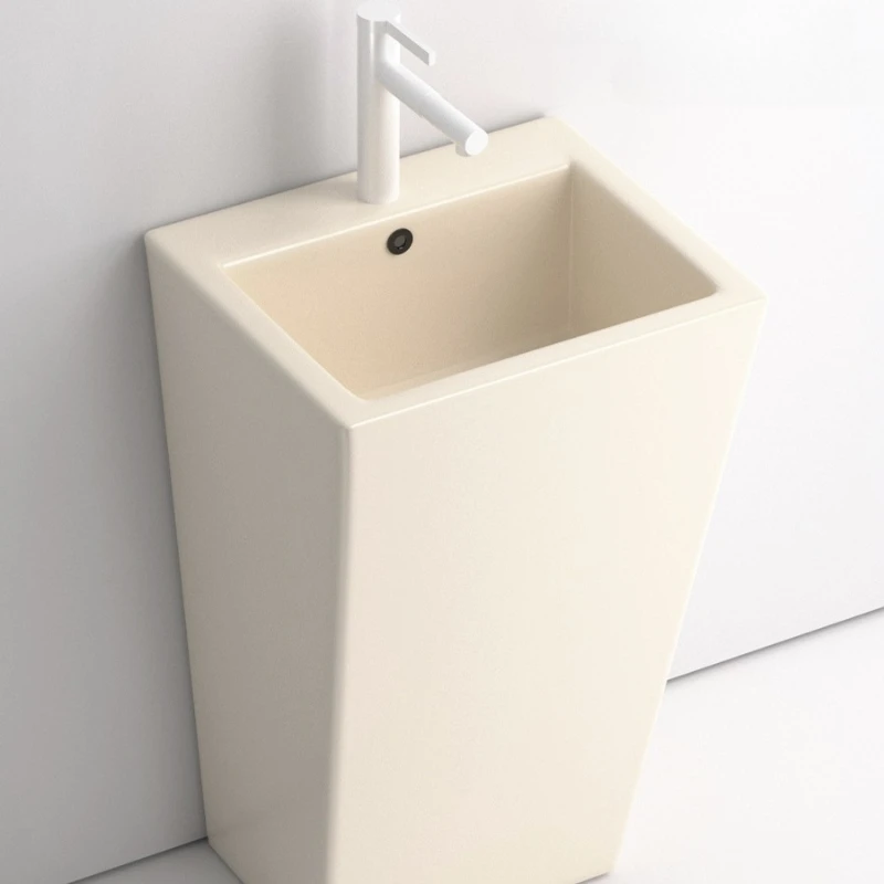 Cream ceramic column basin integrated floor-to-ceiling bathroom balcony small apartment courtyard outdoor wash basin