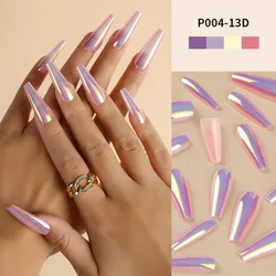 24개입 롱 썸머 프레스온 네일 (글루 포함) 인조 아크릴 풀커버 네일 짧은 재사용 가능 접착식 가짜 네일 (여자용) 2026
