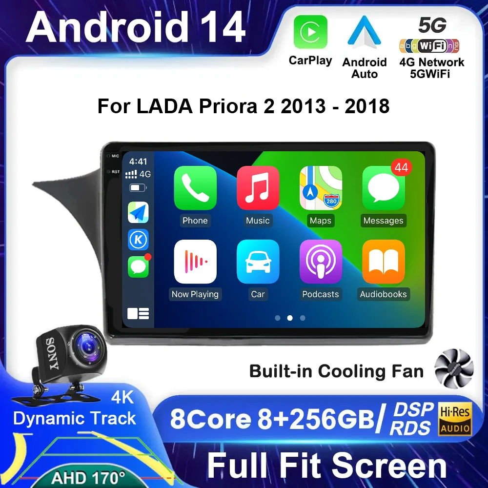 For LADA Priora 2 2013 - 2018 Car Radio Android 14 Carplay Multimedia System Navigation GPS Auto Stereo No 2 Din DVD 4G WIFI