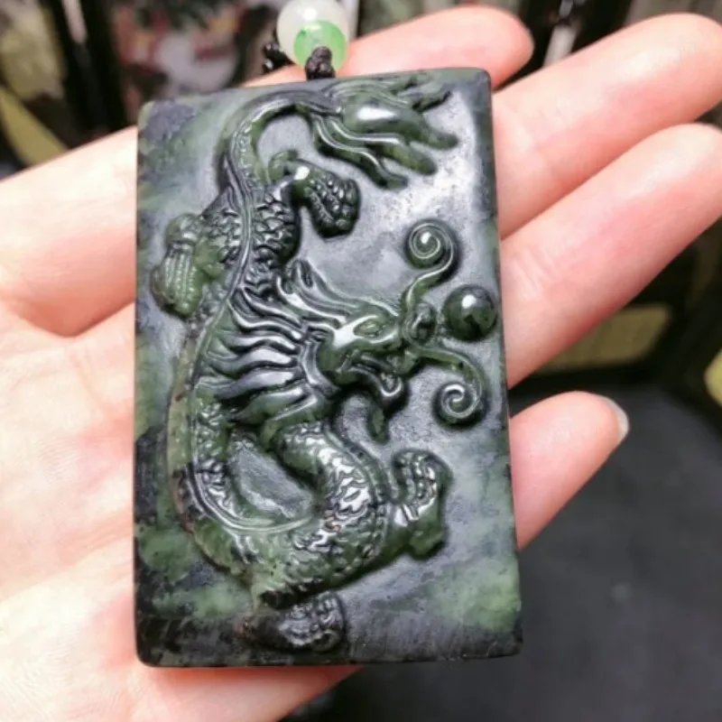 

Tibetan Jade Medicinal King Stone Dragon Brand Pendant, Men's and Women's Pendant, Dark Green Jade Pendant, Magnetic Jade Pen.