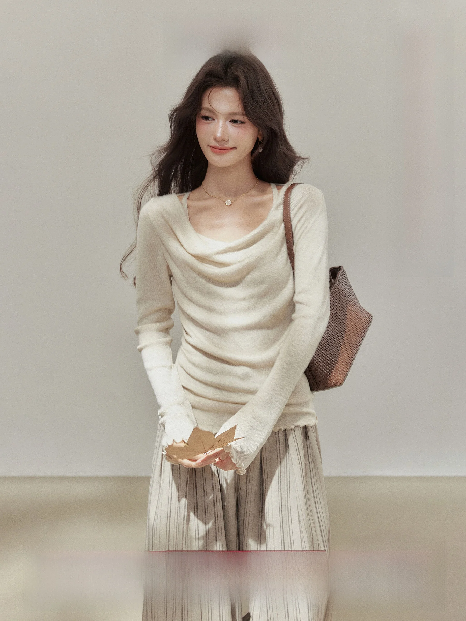 

Ele Long Sve Knitted Sweater Women's Slim Fit Faionable Casual Sle round Ne Design Autumn Season Faion Item