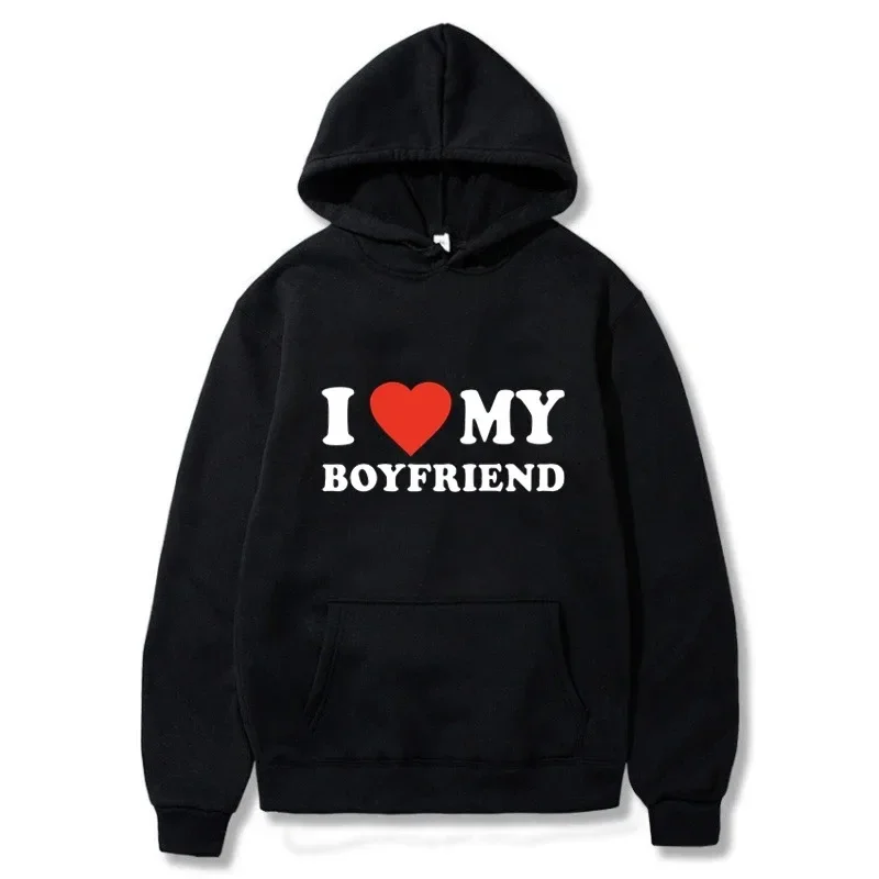 

Sudadera con capucha estampada I Love My Boyfriend para pareja camisa deportiva de moda Top informal Harajuku