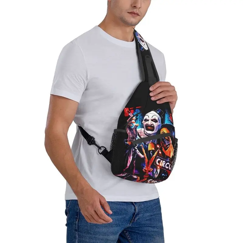 Mochila de hombro personalizada para hombre, bolso de pecho cruzado con eslinga, payaso de Halloween, película de terror, Terrifier, moda para viajar