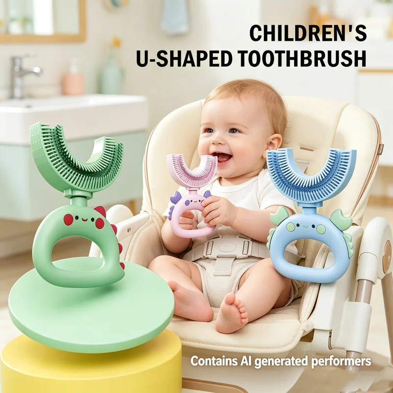 360 Degree U-shaped Baby Toothbrush Cute Cartoon Kids Toothbrush Care Cleaning Brush Children Silicones Toothbrush Tool
