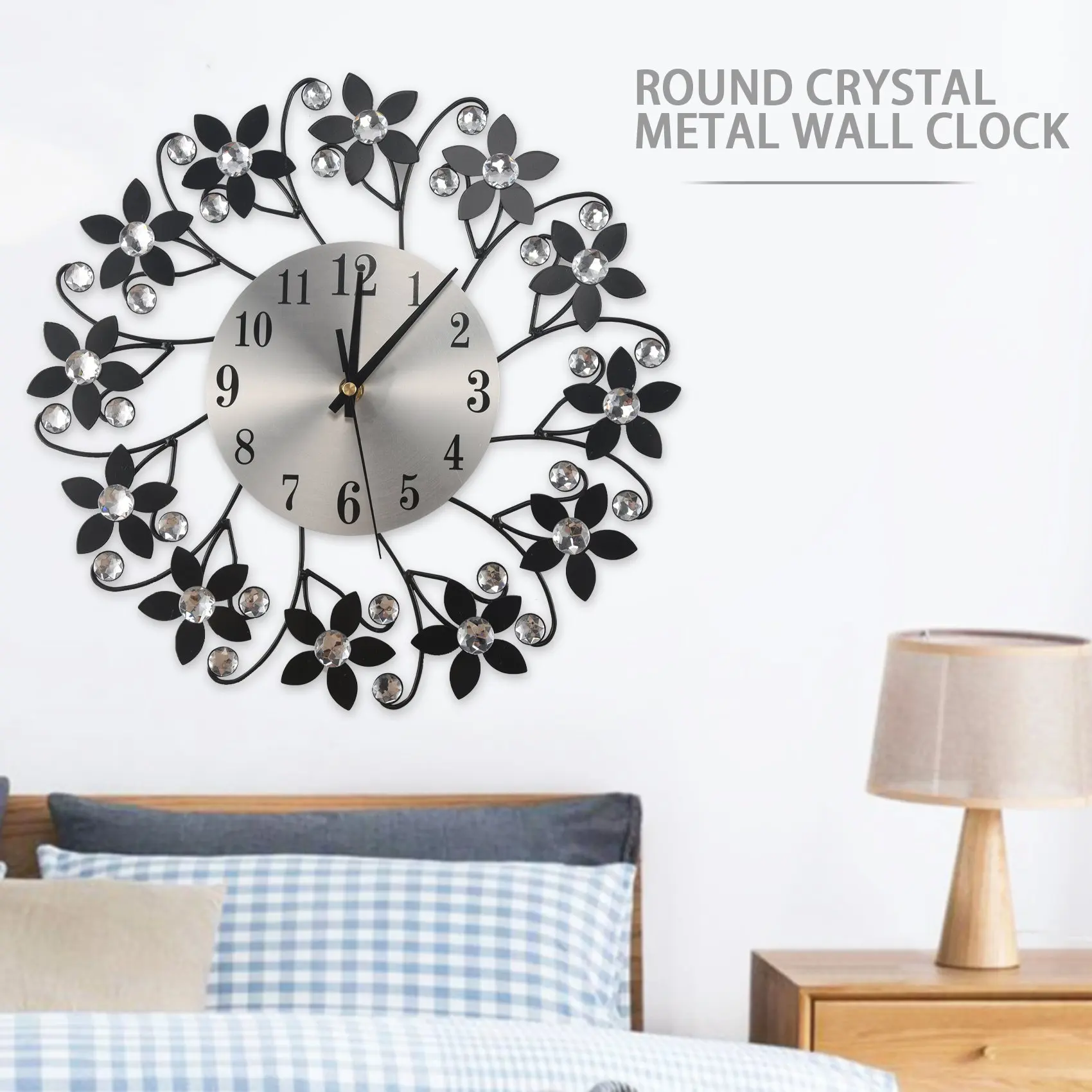 AD30-3D Wall Clock,Round Leaf Petals Metal Wall Clock, Dial With Arabic Numerals, Decorative Clock For Living Room, Bedroom,