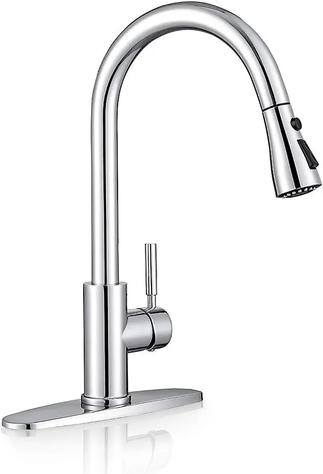 

Pull-Down Kitchen Faucet with Sprayer, Low Lead Stainless Steel, Polished Chrome Finish for 1 or 3 Hole Sinks