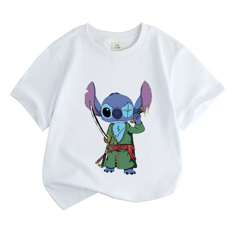 Stitch Clothing 100%Cotton Tops Round Neck Short Sleeve Clothes 2024 High Quality Summer T Shirt for Kid Clothing Bluey