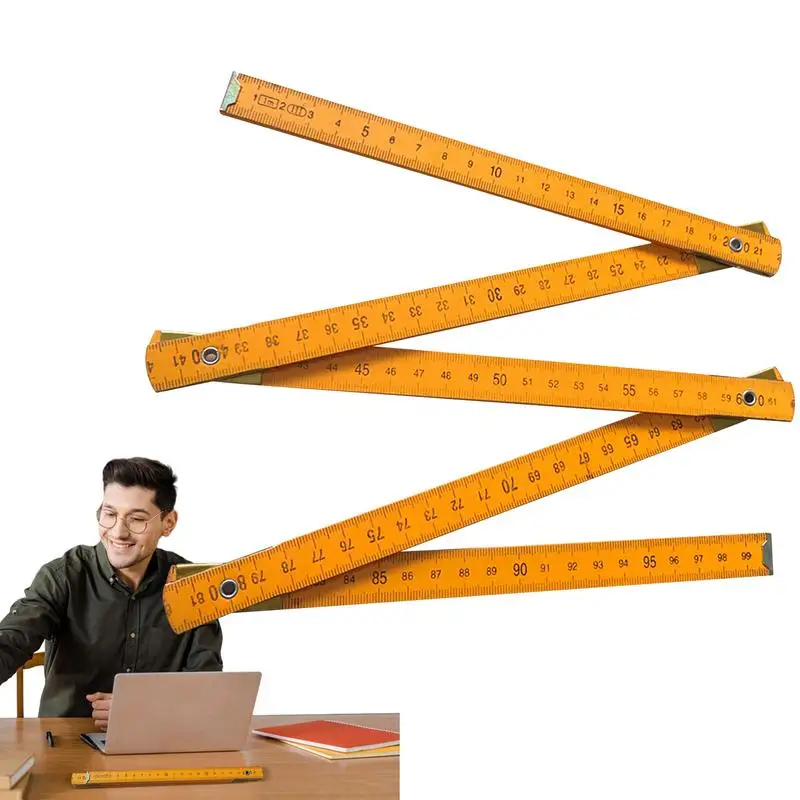 Wooden Measuring Stick 1 Meter Folding Metric Ruler Metric Scale Carpenters Ruler Wood Measuring Ruler For School Supply