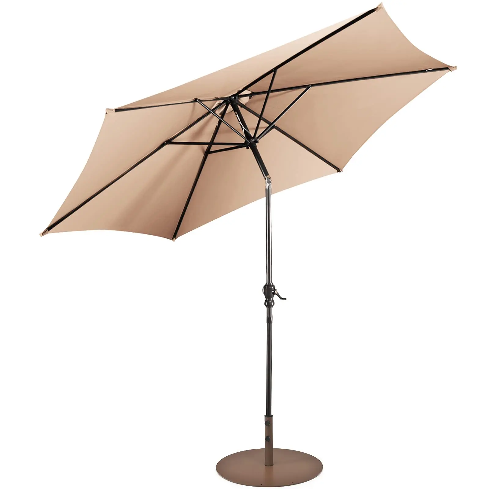 Patio Umbrella with Base Stand, 10ft Market Umbrella with 59 LBS Heavy-Duty Round Umbrella Stand, 180G Polyester Fabric