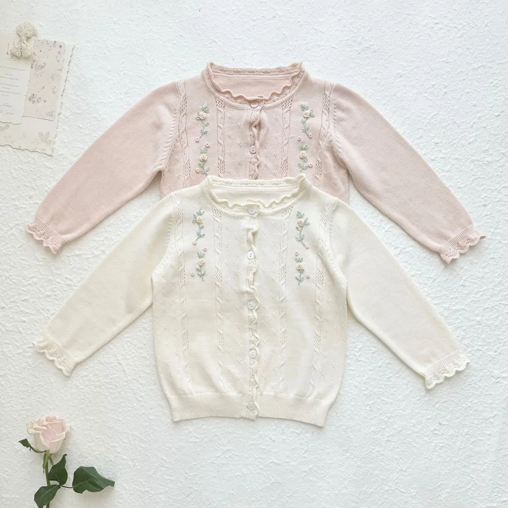 Autumn baby girl clothes kids coat Embroidered cardigan Sweet French countryside style girls' coat knitted cardigan