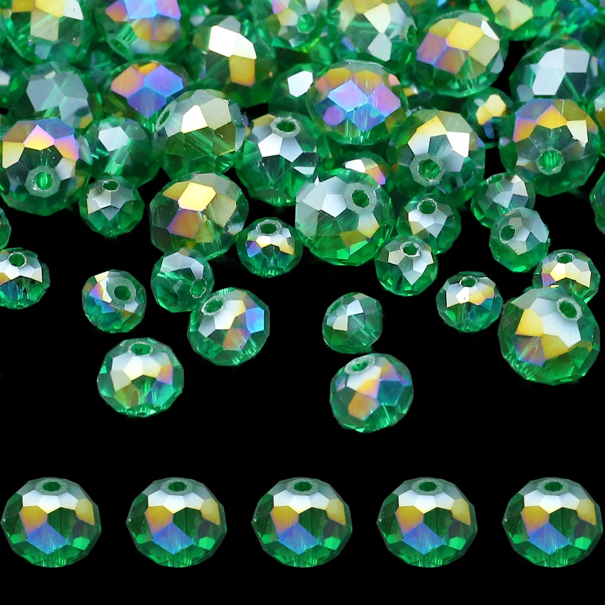 Faceted Flat Round Austrian Crystal Peacock green AB Color Loose Spacers Beads For Jewelry Making DIY Charms Accessories 2-10mm