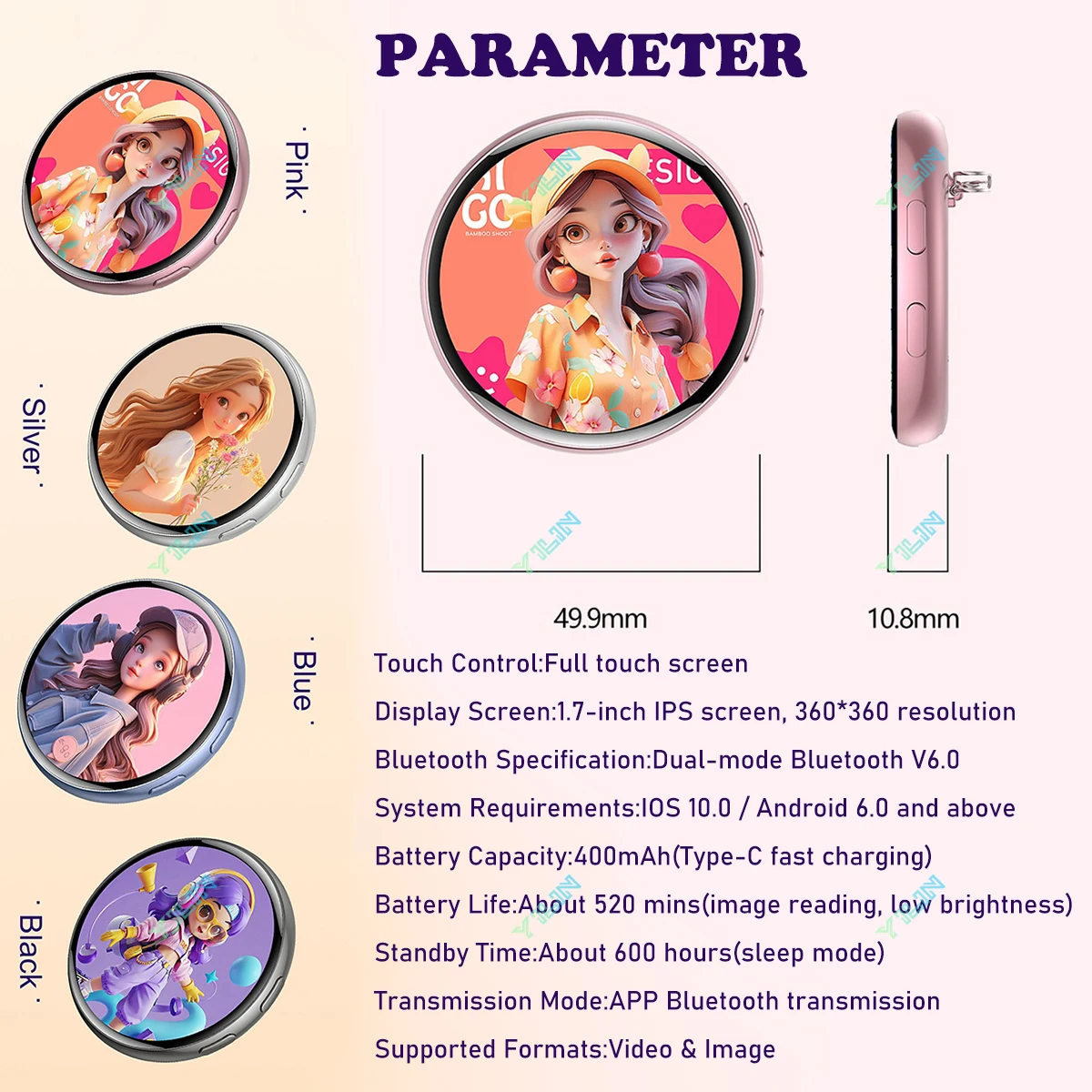 Smart AI Anime E-Badge 1.7inch Large Display Pin Dynamic Electronic Cyber Badge Digital Display Dynamic Gift For Otaku Idol Fans