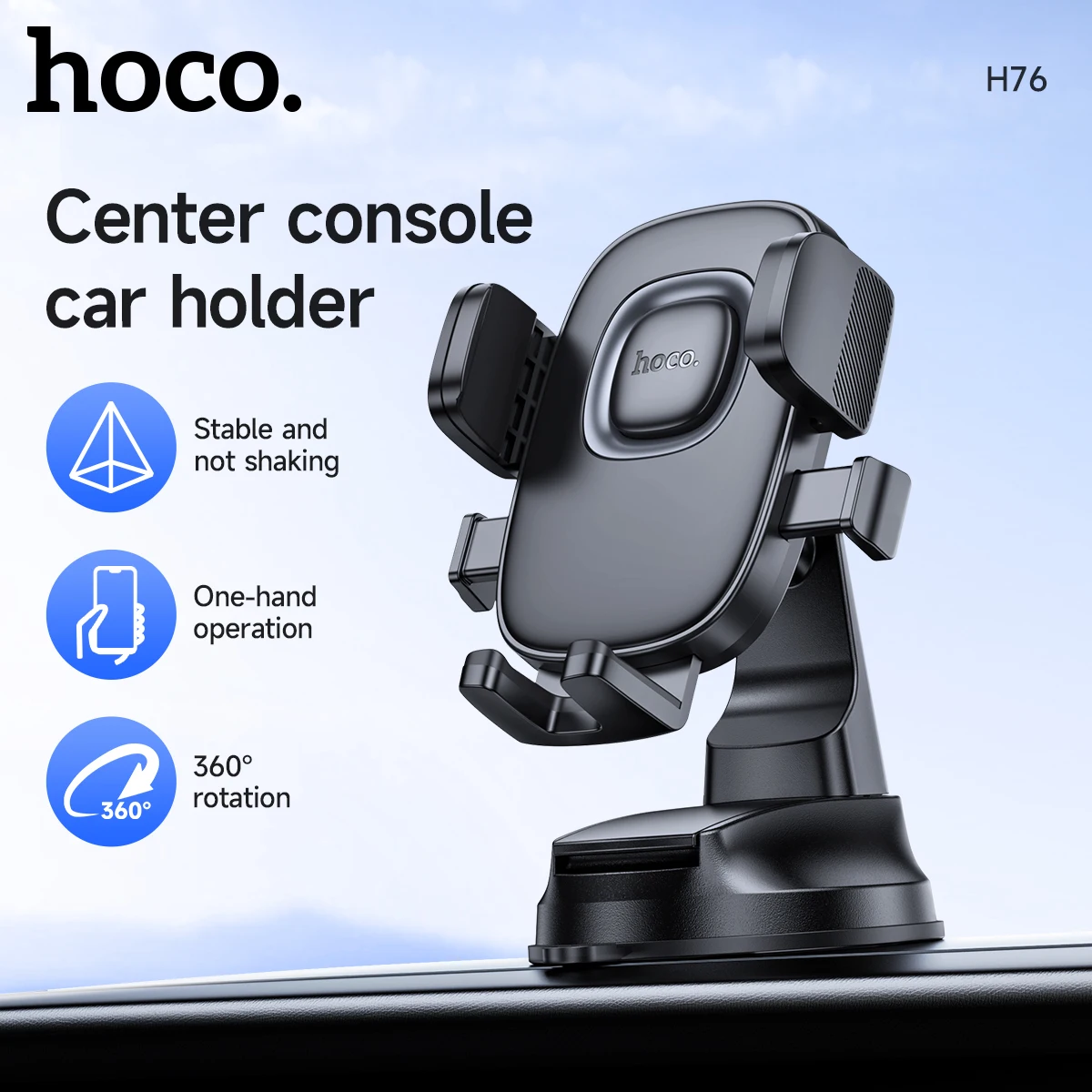 HOCO H76 Car Holder One-Button Basic Phone Stand In Car Center Consol Telescopic Suction Cup Stable Mobile Phone Universal