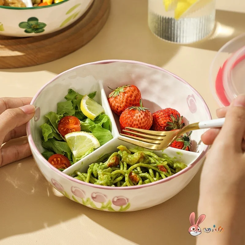 easy-to-clean-ceramic-bowl-with-dividers-deep-three-compartment-dinner-plate-women's-personal-style-resistant-to-odors