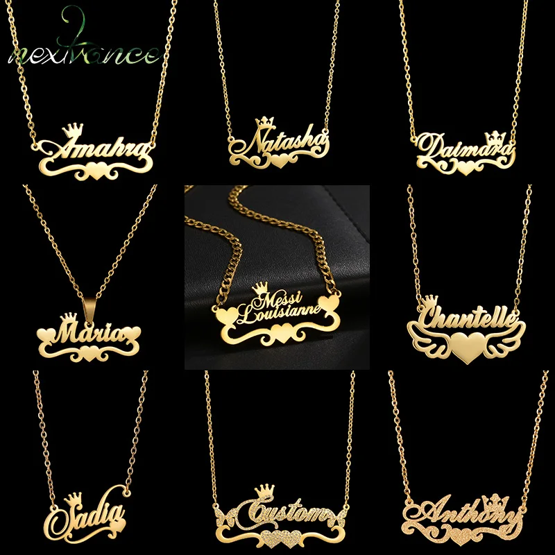 Nextvance Custom Name Necklace For Women Personalized Stainless Steel Crown Heart Design Nameplate Birthday Jewelry Gifts