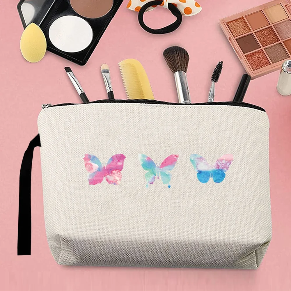 Bolsa de maquillaje para mujer, organizador de cosméticos de boda, neceser de viaje, bolsa de almacenamiento con cremallera, estuche de lápices de la serie mariposa