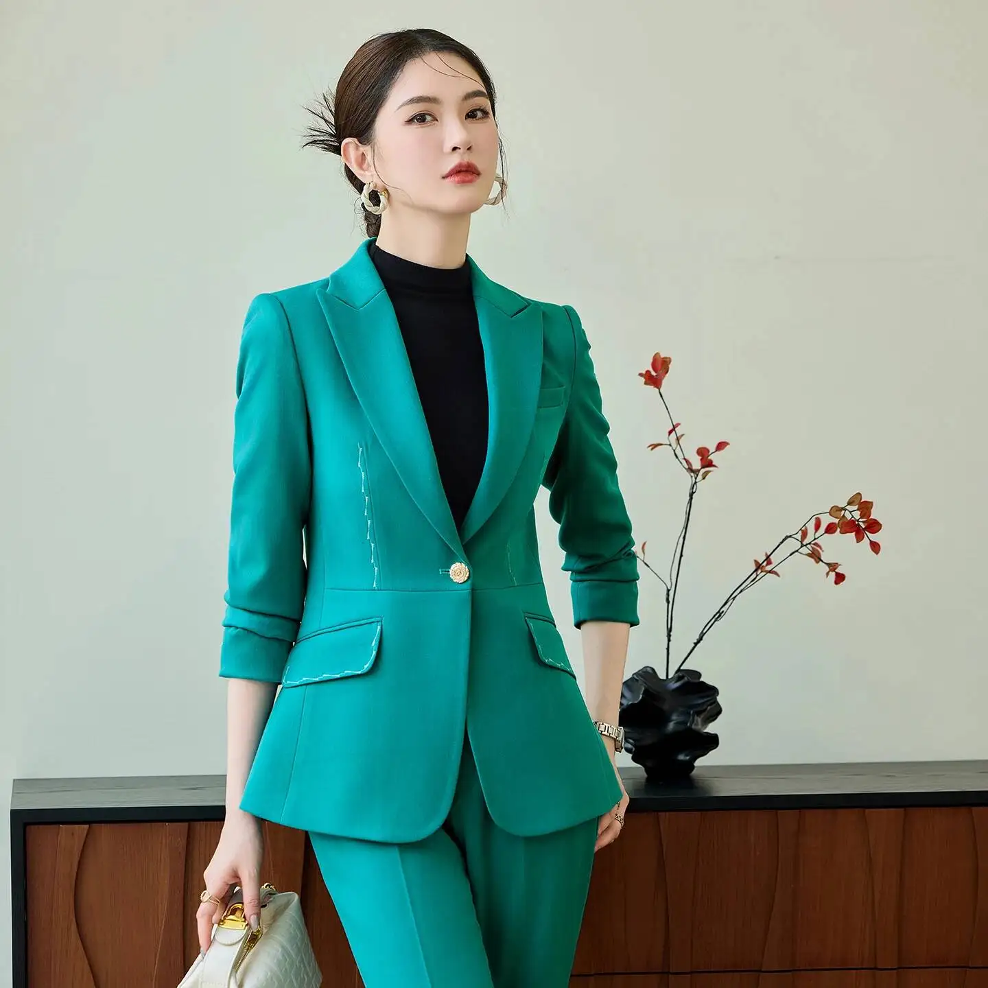 

Office Ladies Professional Business Women Female Pantsuits Work Wear Blazers with Pants and Jackets Coat Career Outfits Set