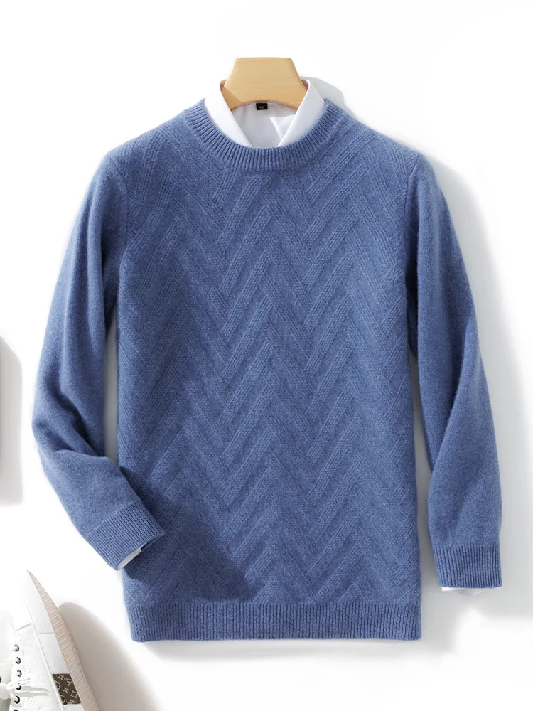 2026 New 100% Merino Wool Pullover Autumn Winter Men's Knitting Sweater Round Collar Long Sleeve Pure Wool Casual Jumper Tops