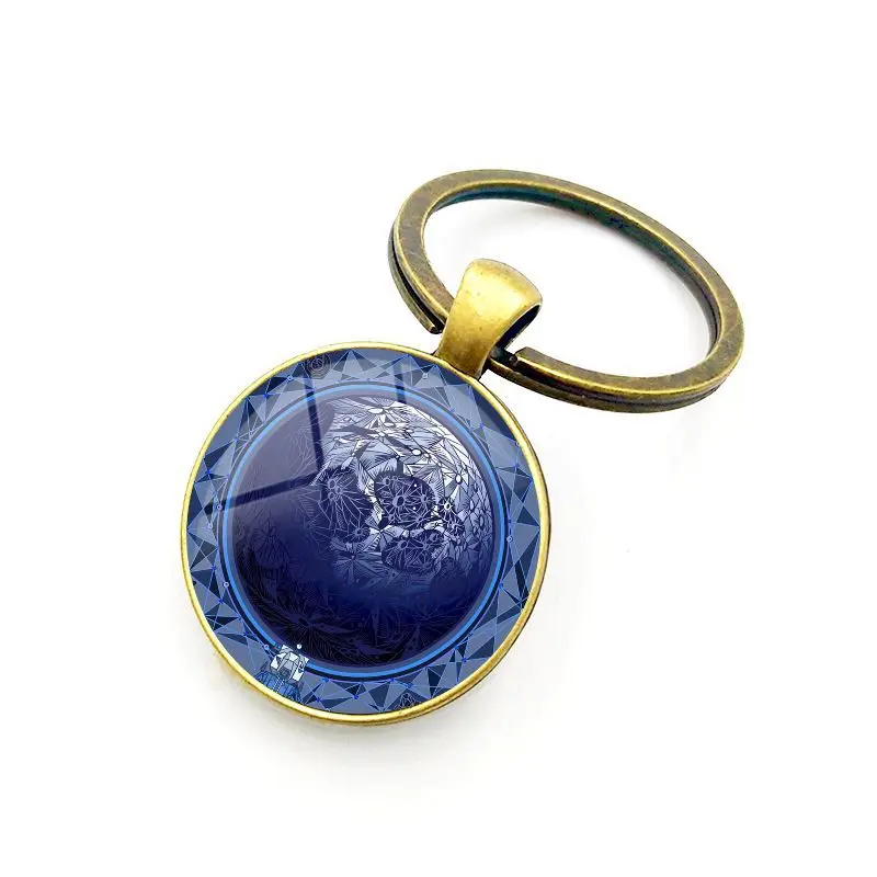 Popular Jewelry Glass Pendant Alloy Keychain Eight Major Celestial Bodies and Planets Gift for Friends