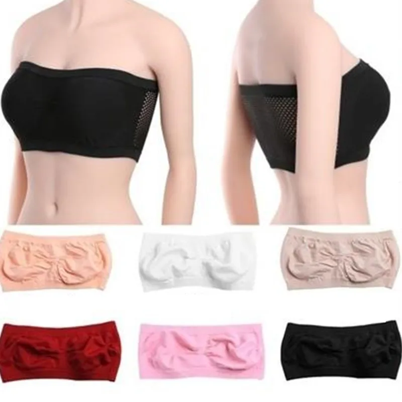 Summer Breathable Mesh Invisible Strapless Chest Wraps Tube Tops Sexy Strapless Crop Top Bra Lady's Bandeau Boob Tube Brassiere