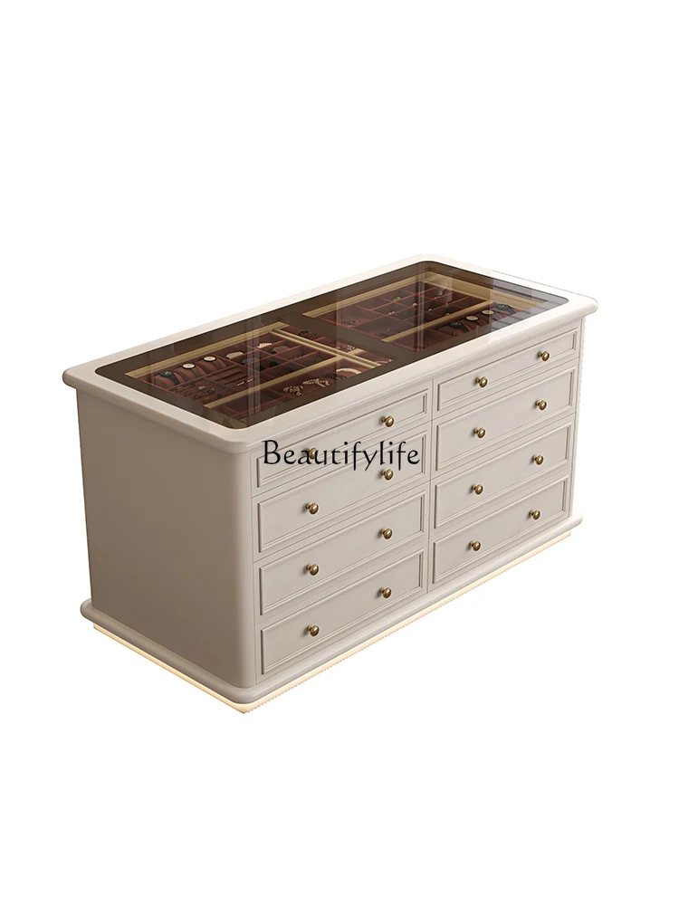 

French light luxury cloakroom Nakajima jewelry cabinet household cream style storage double-sided display chest