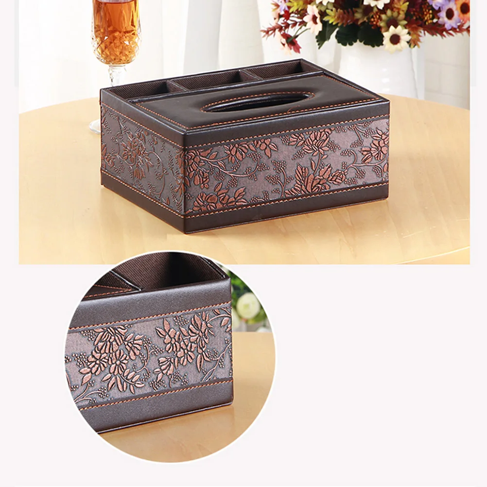 Desktop Organizer with Tissue Box Function PU Multifunctional Pencil Holder Scissor Container for Office Home Car