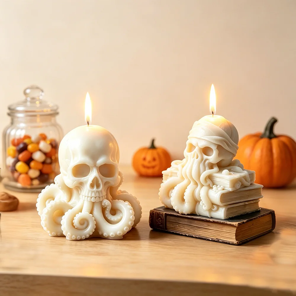 3D Octopus Skull Silicone Candle Mold Gothic Cthulhu Shape Resin Mold for DIY Aromatherapy Candles Soap Plaster Crafts