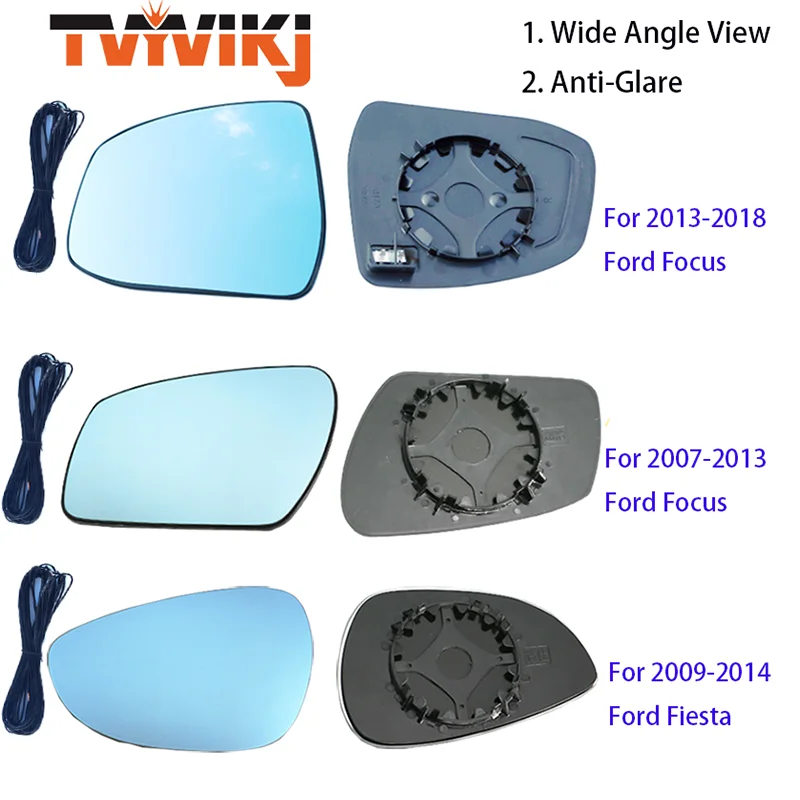 

TVYVIKJ Side Rearview Mirror Blue Glass Lens For Ford Focus 2006-2018 Fiesta Wide Angle View anti glare door mirror side mirror