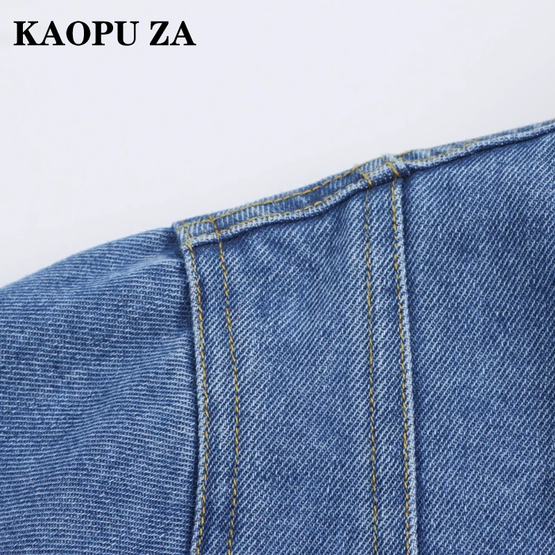 KAOPU ZA 2024 New Autumn Women\'s Fashion Denim Shirt Long Sleeve V-Neck Versatile Pocket Decoration Casual Jacket