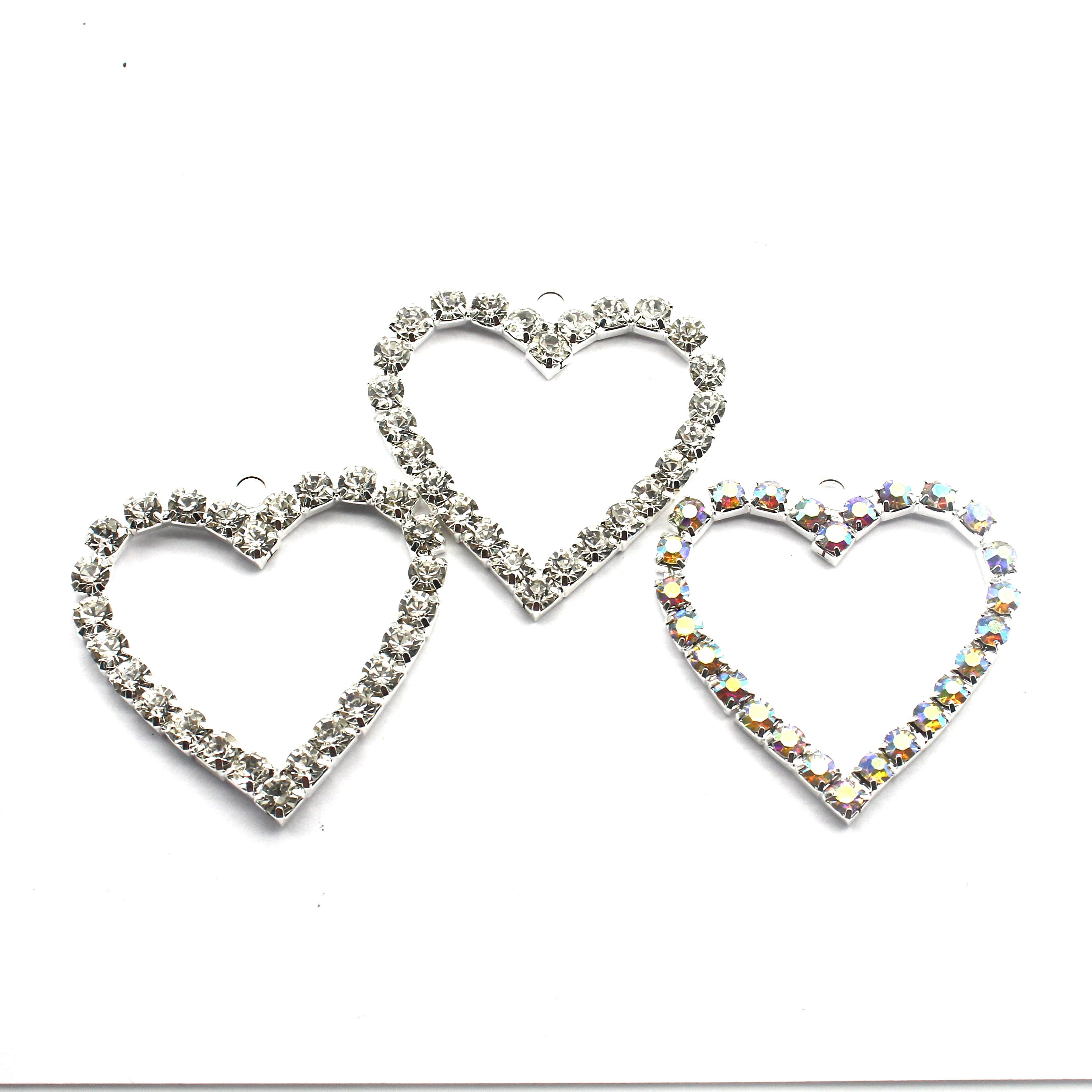 Hollow Heart‑Shaped Rhinestone Alloy Findings 5.4*5.5cm 2 Pack DIY Handmade Jewelry Bag Ornament Parts