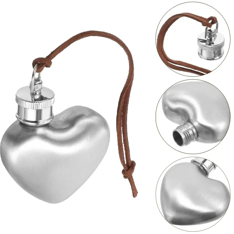1Pc Outdoor Hip Flask Portable Wine Pot Small Hip Flask Heart Shaped Flask Stainless Steel Wine Flask Water Bottle Mini 1oz 30ml