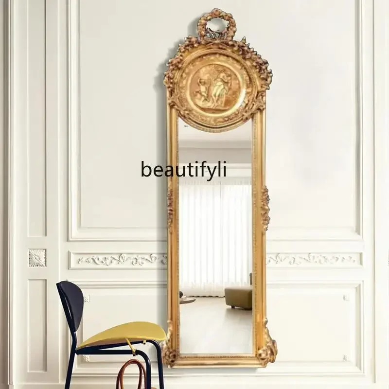 ss 8350New French classical carved full-length mirror, porch wall-mounted decorative mirror, home, European retro full-length mi