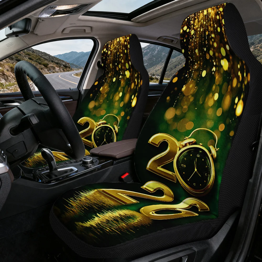 2D Flat Printing, 2pcs, 2026 New Year Countdown Golden Clock Pattern Car Seat Covers, Durable And Comfortable, Fit For Front Se
