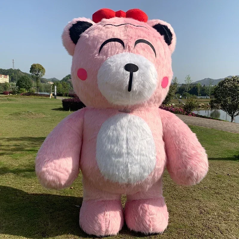 Christmas Inflatable Pink Plush Bear Mascot Costume Fancy Party Furry Dress Dolls Mascot Cosplay Outfit Halloween Costume With