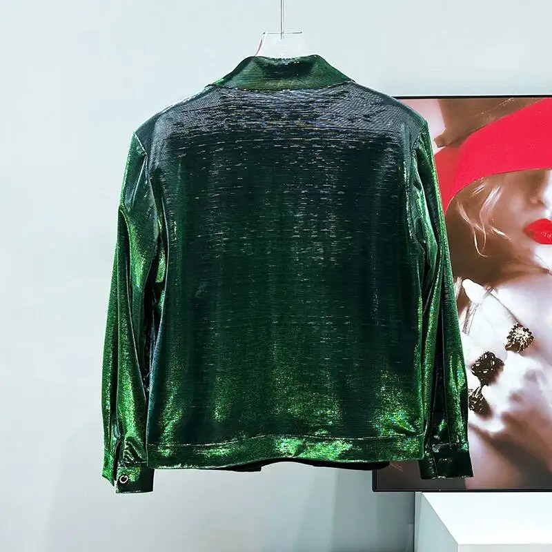 Trendy New Male Jacket Gradient Color Shoulder Pad Design Menswear Cool Colorful Lapel Long Sleeve Handsome Clothes XDE4