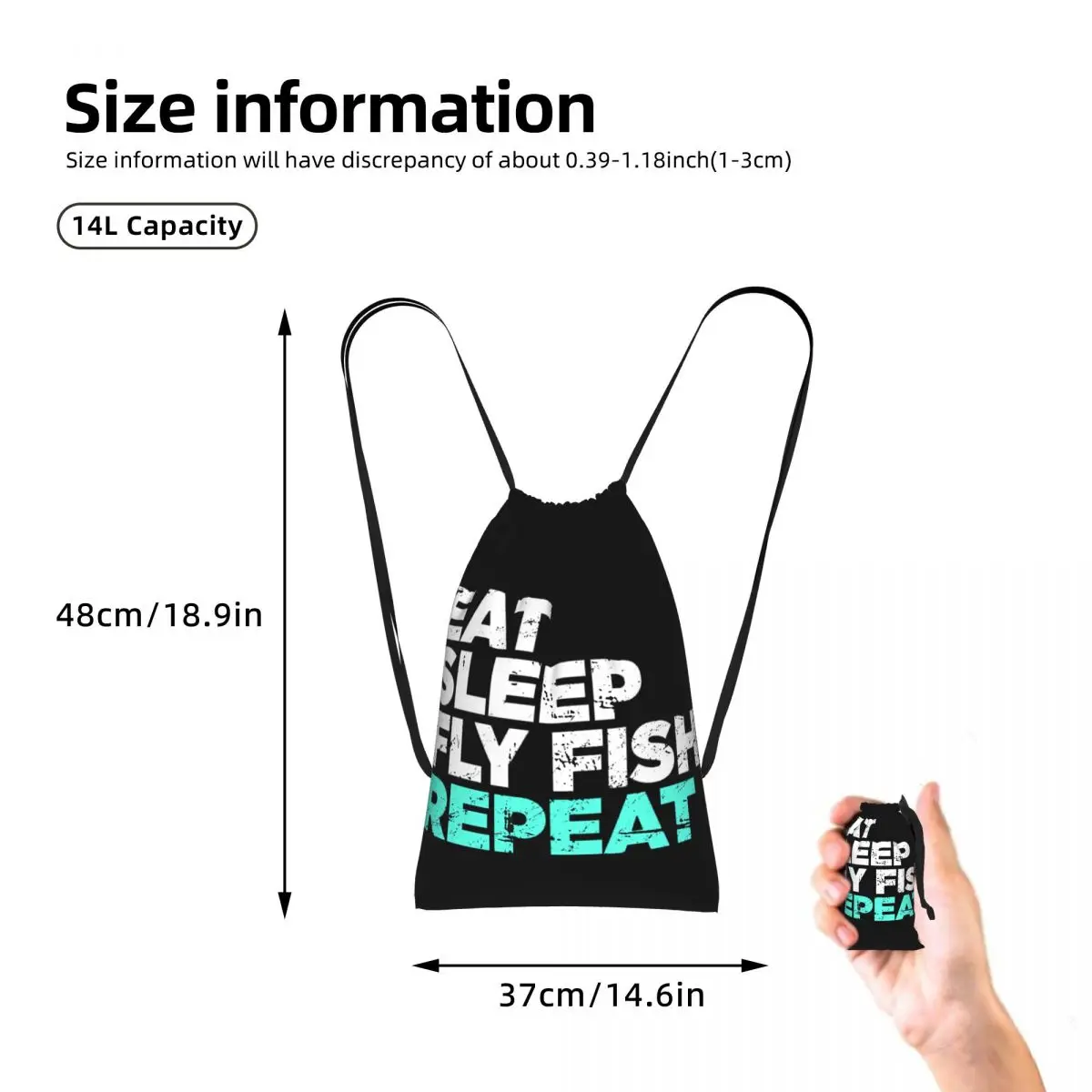 Eat Sleep Fly Fish Fly Fishing Graphic Drawstring Backpack hiking cycling Bag Lightweight Storage Drawstring Bag for Men Women
