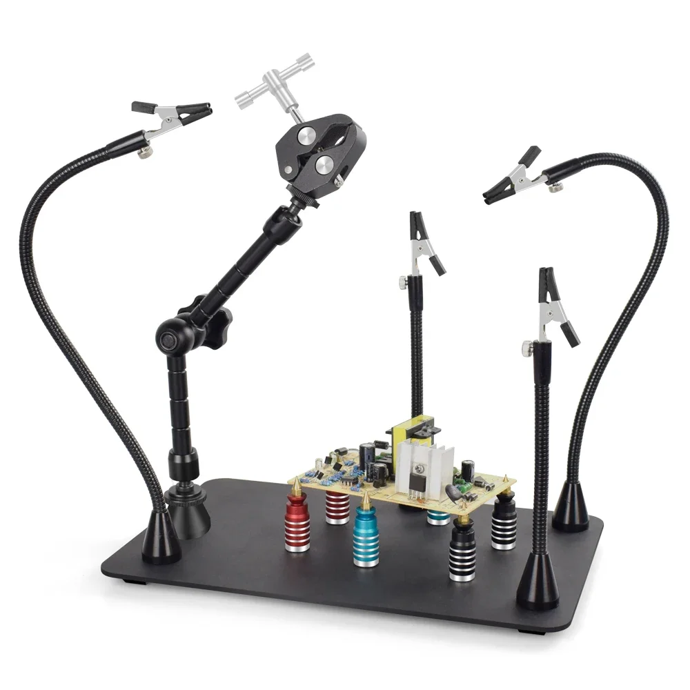 Heavy-duty Iron Plate Base Welding Repair Station Magnetic Soldering Assistant PCB Holder Adjustable Heat Gu n Holder Soldering