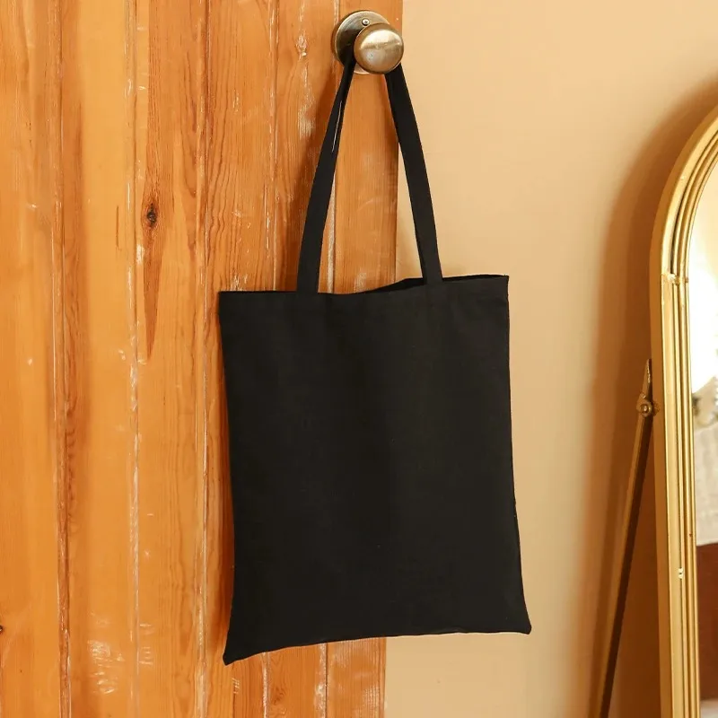 DIY Shoulder Bag Large Capacity Black White Canvas Shoulder Tote Bag Folding Eco Cotton Handbag Reusable Shopping Bag