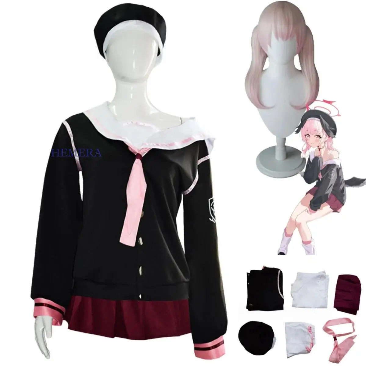 

Game Blue Archive Project MX Shimoe Koharu Cosplay Costume Wig Anime School Loli Sailor Uniform Halloween Suit