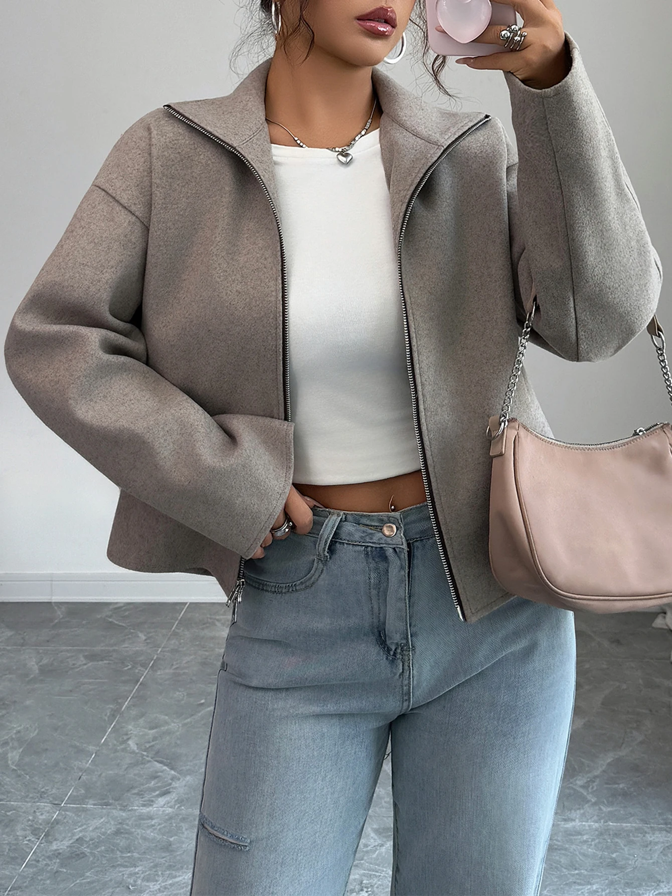 سترة كاجوال برقبة دائرية للخريف والشتاء ملابس نسائية على الموضة ملابس خارجية مريحة وأنيقة