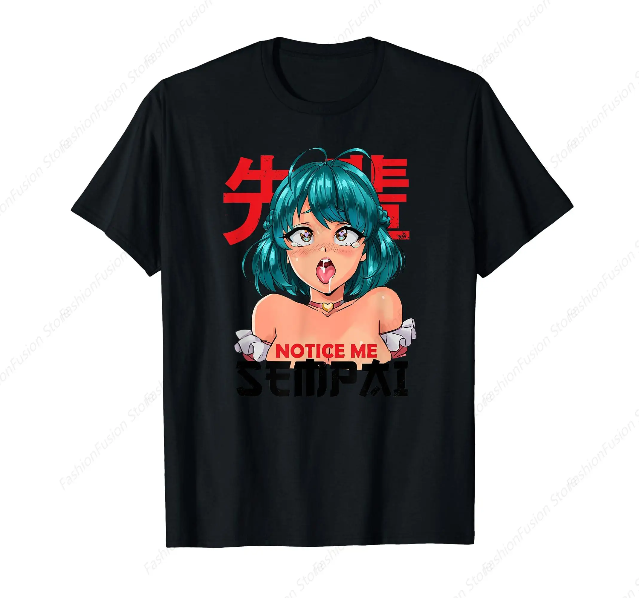 Notice Me Senpai I Otaku Waifu Tee T-Shirt Cotton O-Neck Graphic Short Sleeves Anime Girl Printed Tshirt Harajuku Shirts for GYM