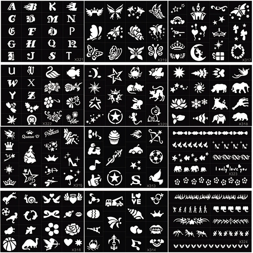 173Pcs Kids Glitter Tattoo Stencil Kit, 6 Sheets A4 Size Temporary Airbrush Tattoos Templates For Boys&Girls Body Art Painting