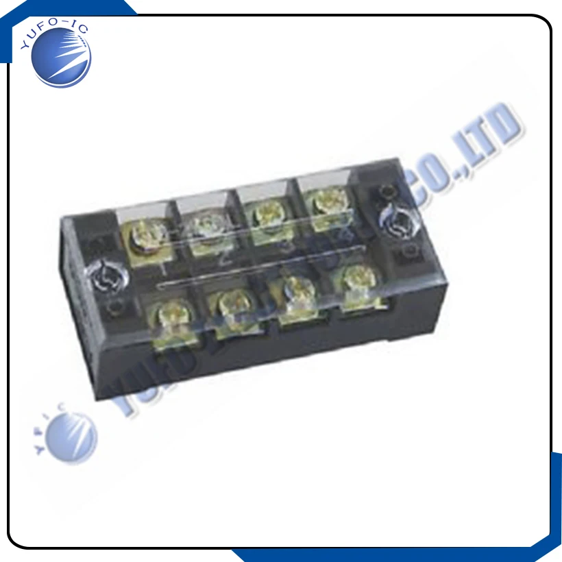 Free Shipping One Lot 2X TB-2504 600V 25A Double Rows Cover Guard 4 Position Screw Terminal Strip