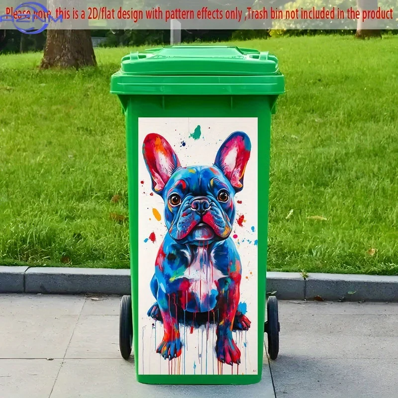 2D Flat Printing 1pc Trash Can Sticker 37×82cm Pop Art French Bulldog Theme Design Self-Adhesive Wallpaper for Kitchen Garbage