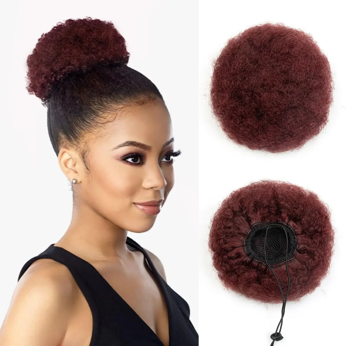 

kinky Straight Human Hair Ponytail Afro Curly Puff Drawstring High Bun HairPiece Updo Extensions for Black Women 4 6 8 inch