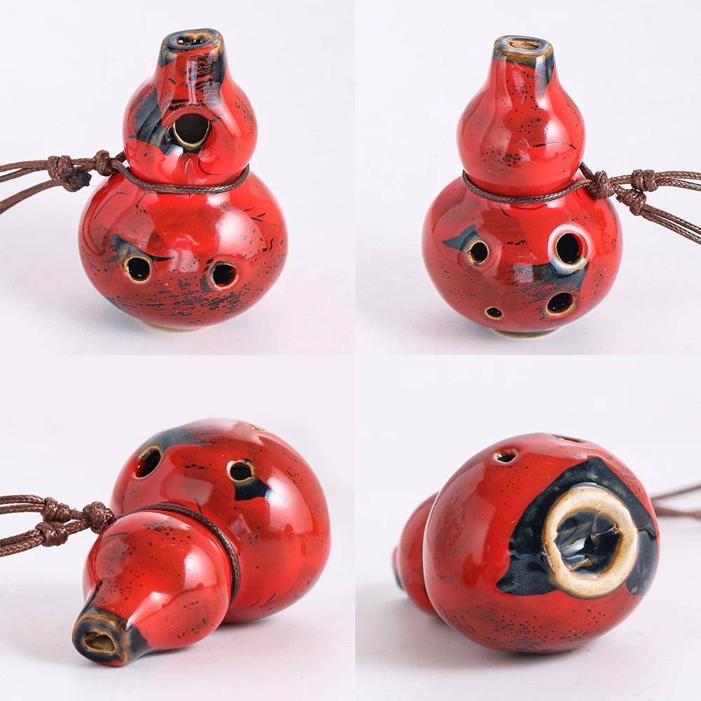 

Handmade Red Glaze Gourd Shaped 7-Hole Ceramic Ocarina Musical Instrument with Rope Beginners Music Practice Home Decor and Gift