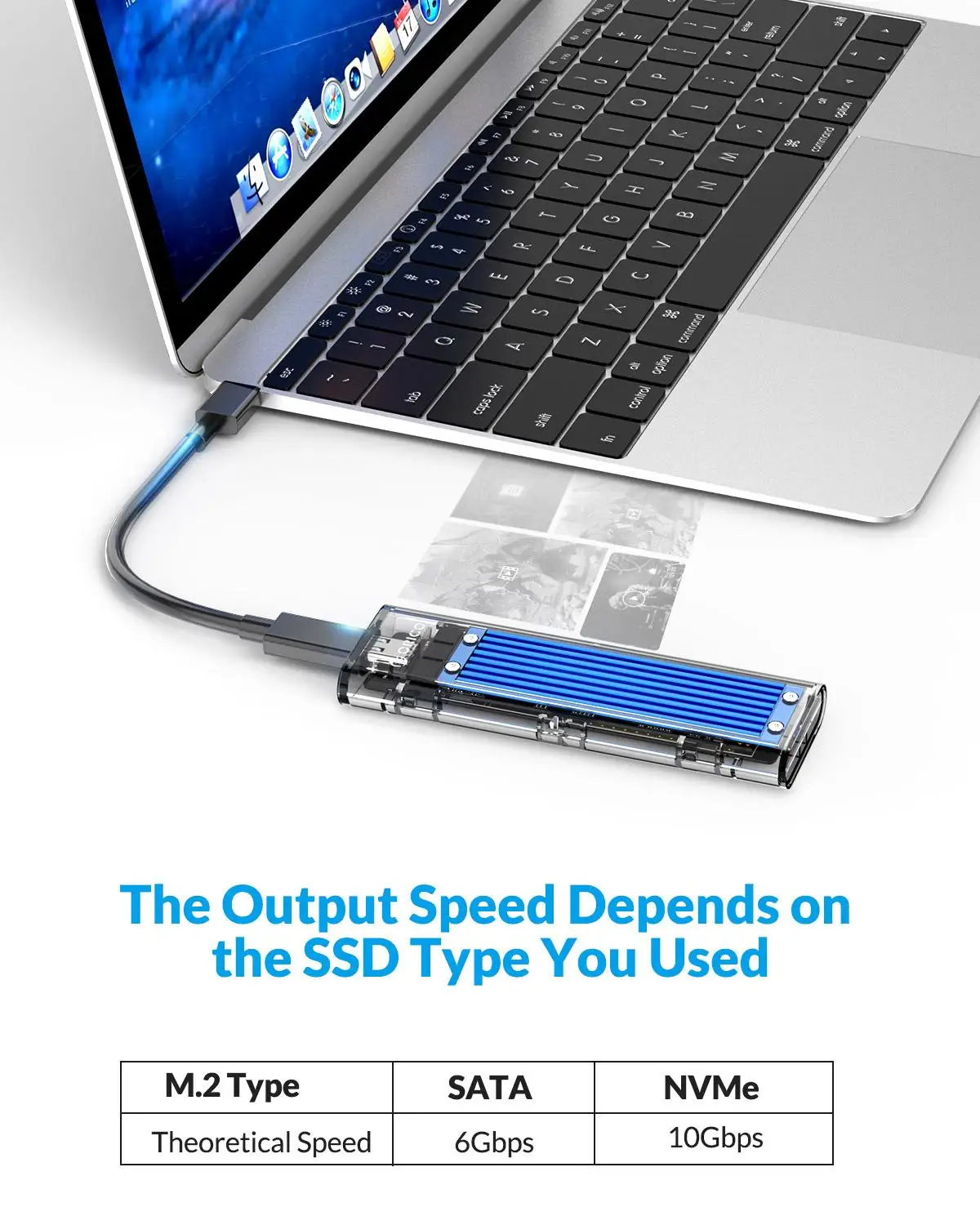 Imagem -05 - Orico-case Ssd Dual Protocol M.2 Suporte m2 Nvme Ngff Sata Disco Ssd para Pcie m Chave b Mais m Chave Usb c Gabinete de Disco Rígido 10gbps